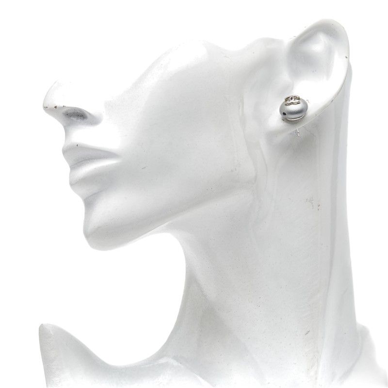 Chanel CC Logo Stud Earrings Silver Plastic Metal