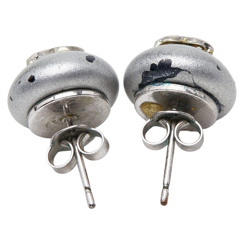 Chanel CC Logo Stud Earrings Silver Plastic Metal