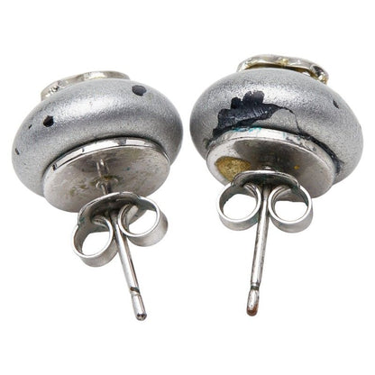 Chanel CC Logo Stud Earrings Silver Plastic Metal
