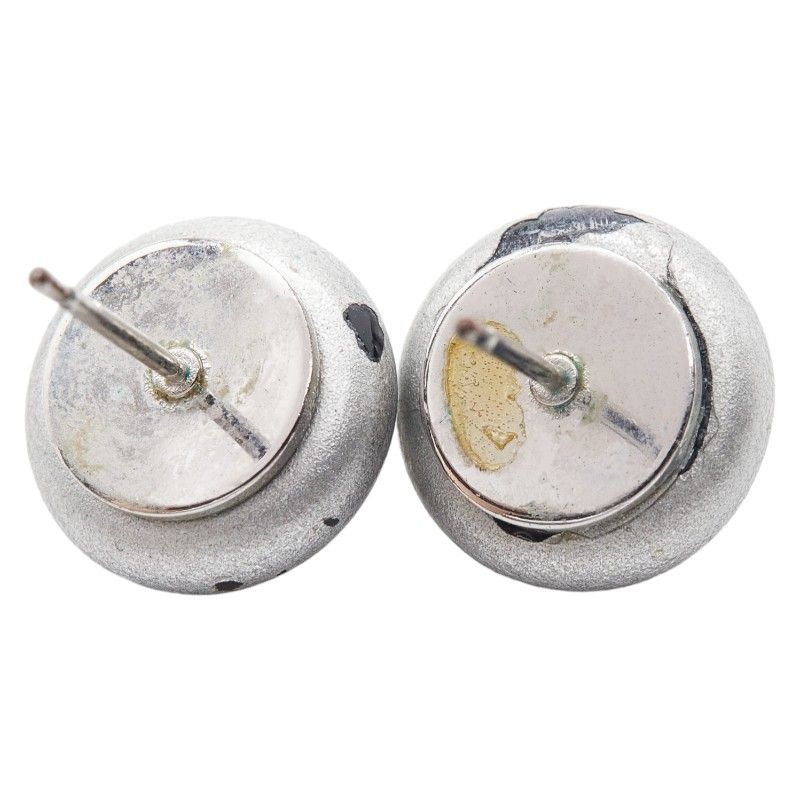 Chanel CC Logo Stud Earrings Silver Plastic Metal