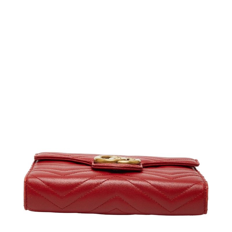 Gucci GG Marmont Chain Wallet Shoulder Bag Red Leather