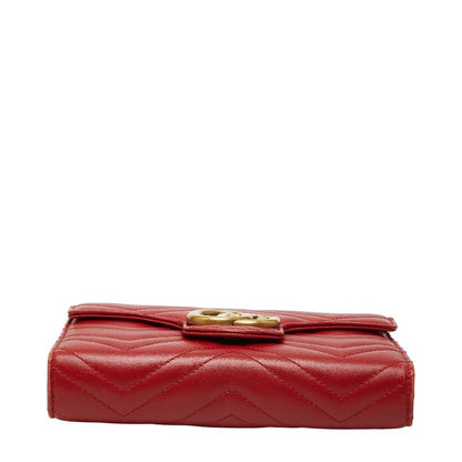 Gucci GG Marmont Chain Wallet Shoulder Bag Red Leather
