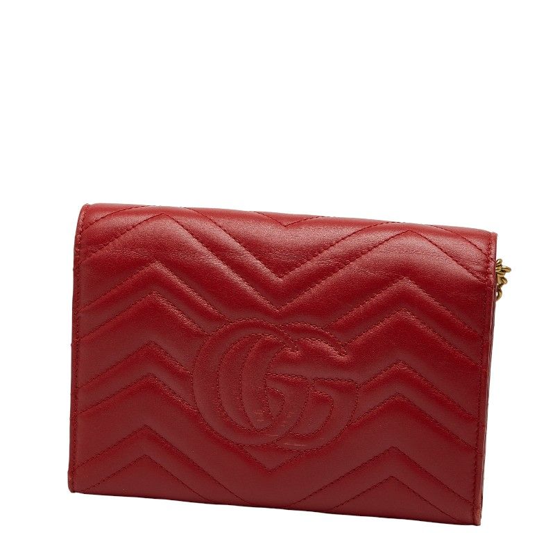 Gucci GG Marmont Chain Wallet Shoulder Bag Red Leather