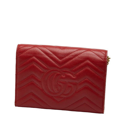 Gucci GG Marmont Chain Wallet Shoulder Bag Red Leather
