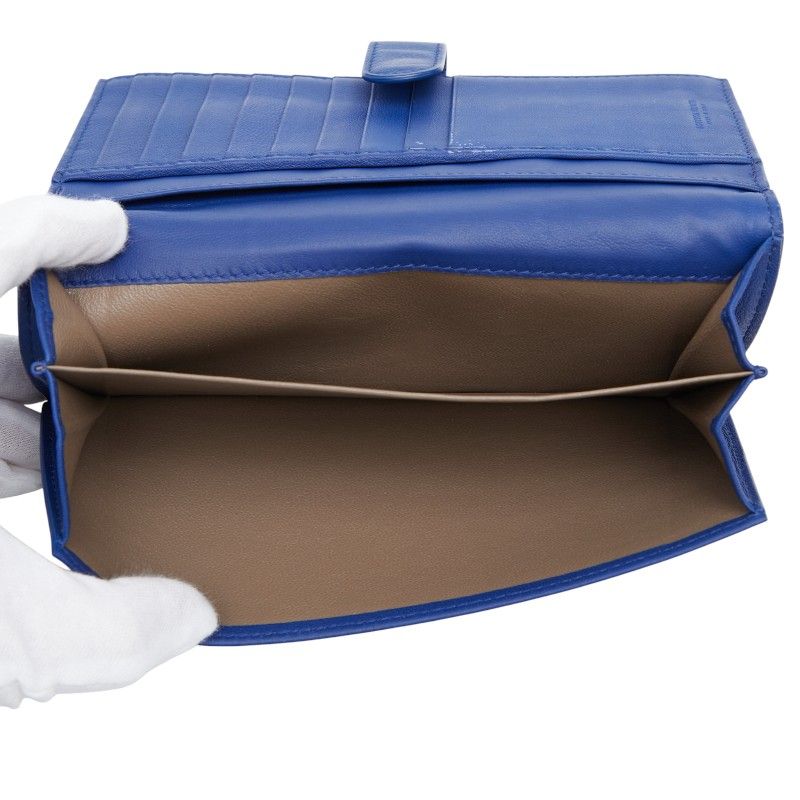 Bottega Veneta Intrecciato Long Wallet Blue Leather