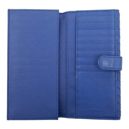 Bottega Veneta Intrecciato Long Wallet Blue Leather