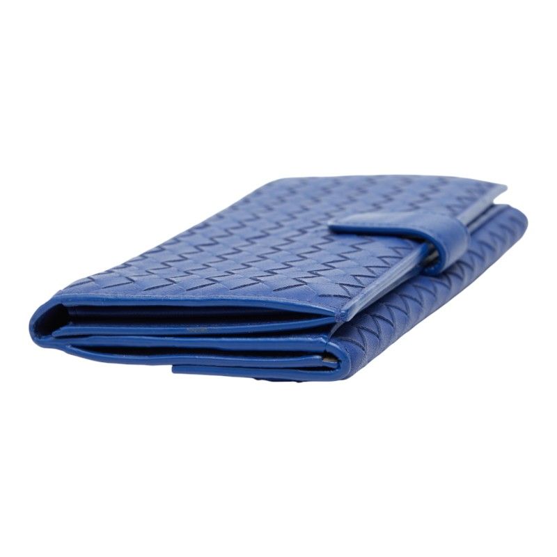Bottega Veneta Intrecciato Long Wallet Blue Leather