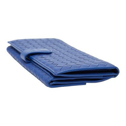 Bottega Veneta Intrecciato Long Wallet Blue Leather