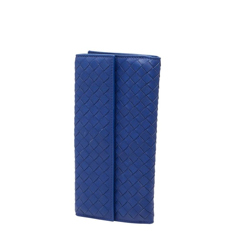 Bottega Veneta Intrecciato Long Wallet Blue Leather