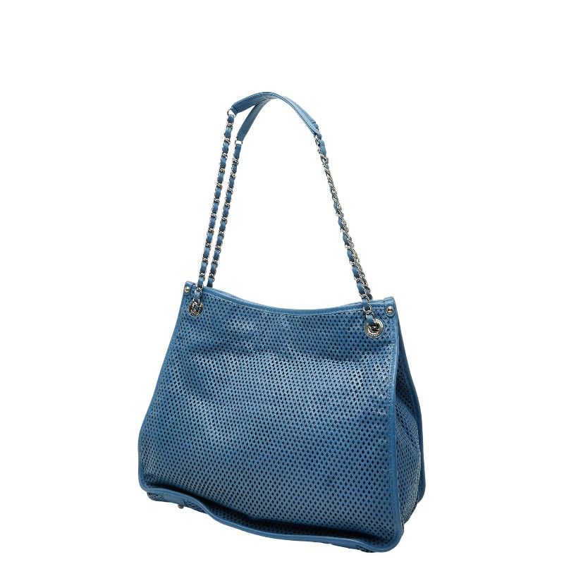 Chanel CC Logo Mesh Chain Tote Light Blue Leather
