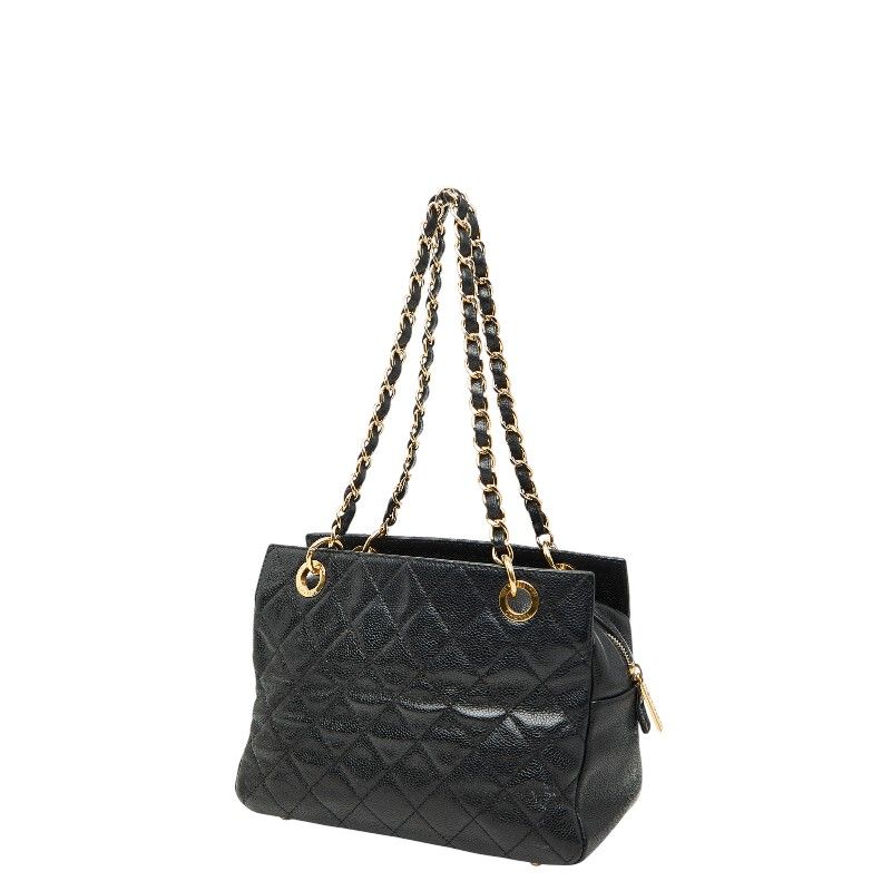 Chanel CC Logo Quilted Chain Shoulder Bag Black Caviar Leather