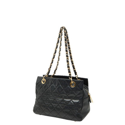 Chanel CC Logo Quilted Chain Shoulder Bag Black Caviar Leather