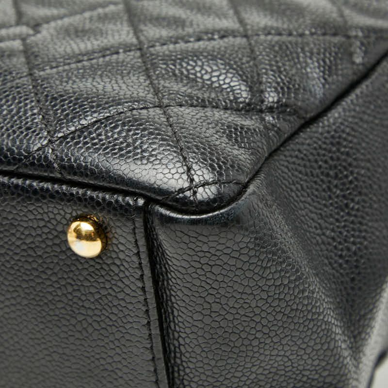 Chanel CC Logo Quilted Chain Shoulder Bag Black Caviar Leather