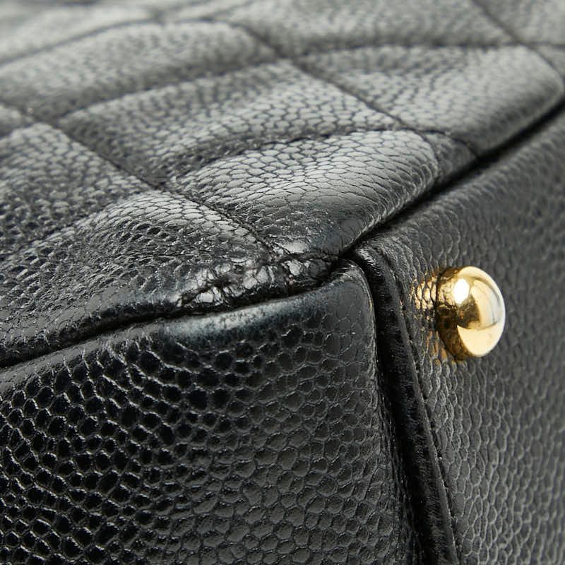 Chanel CC Logo Quilted Chain Shoulder Bag Black Caviar Leather