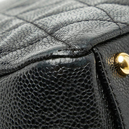 Chanel CC Logo Quilted Chain Shoulder Bag Black Caviar Leather