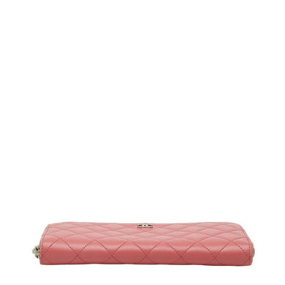 Chanel CC Logo Quilted Zip Around Wallet Pink Lambskin