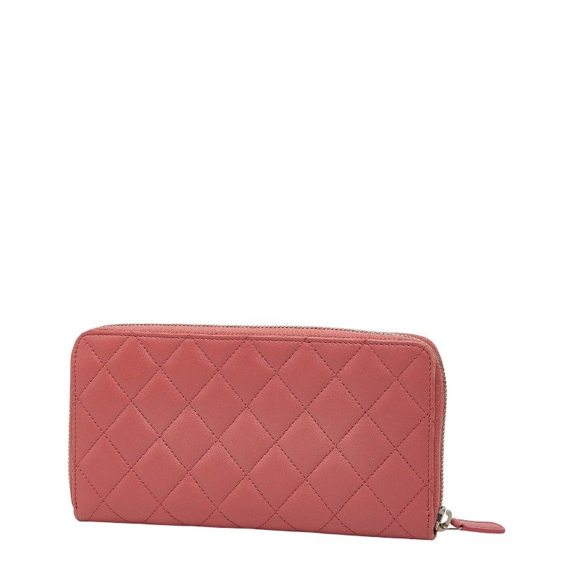Chanel CC Logo Quilted Zip Around Wallet Pink Lambskin