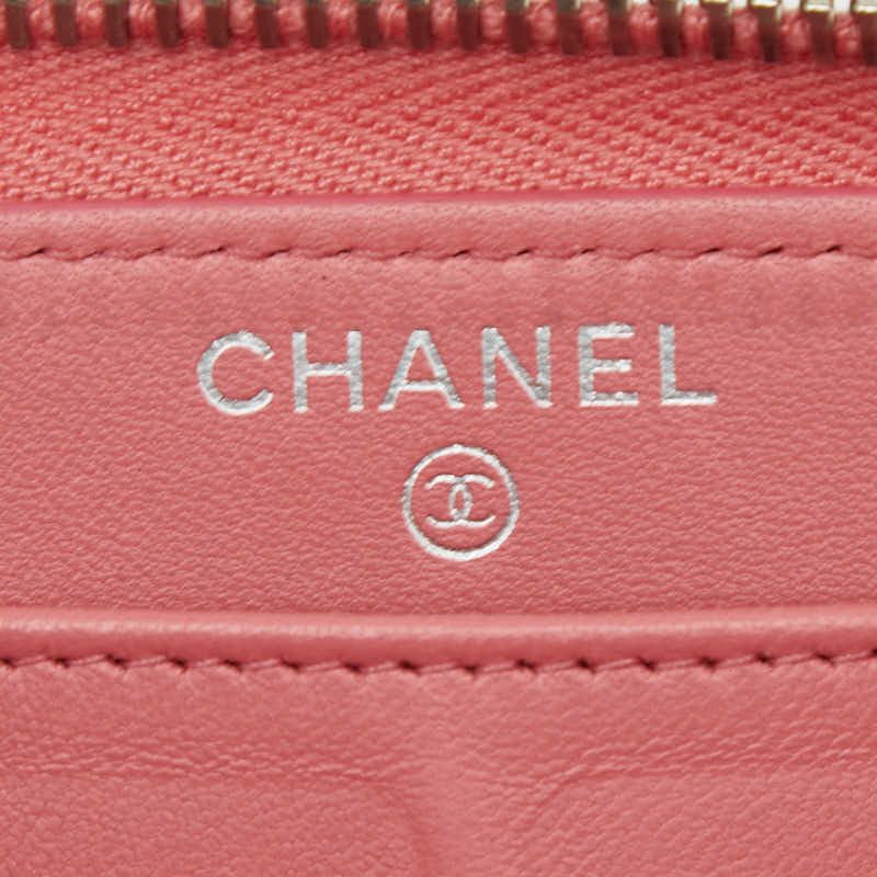 Chanel CC Logo Quilted Zip Around Wallet Pink Lambskin