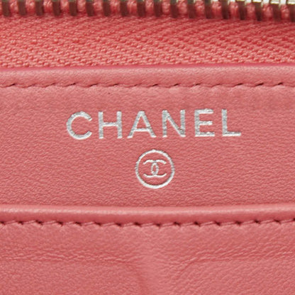Chanel CC Logo Quilted Zip Around Wallet Pink Lambskin