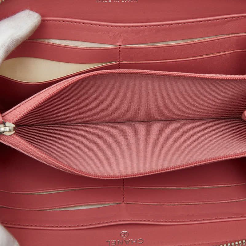 Chanel CC Logo Quilted Zip Around Wallet Pink Lambskin