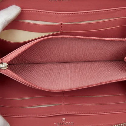 Chanel CC Logo Quilted Zip Around Wallet Pink Lambskin