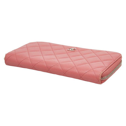 Chanel CC Logo Quilted Zip Around Wallet Pink Lambskin