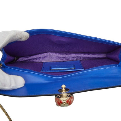 Bvlgari Serpenti Chain Shoulder Bag Blue Leather