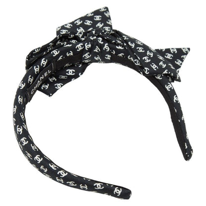Chanel CC Logo Headband Hair Black White Silk