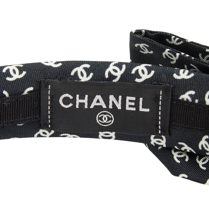 Chanel CC Logo Headband Hair Black White Silk