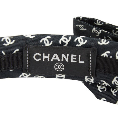Chanel CC Logo Headband Hair Black White Silk
