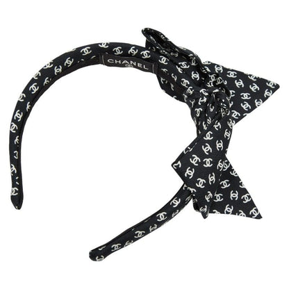 Chanel CC Logo Headband Hair Black White Silk