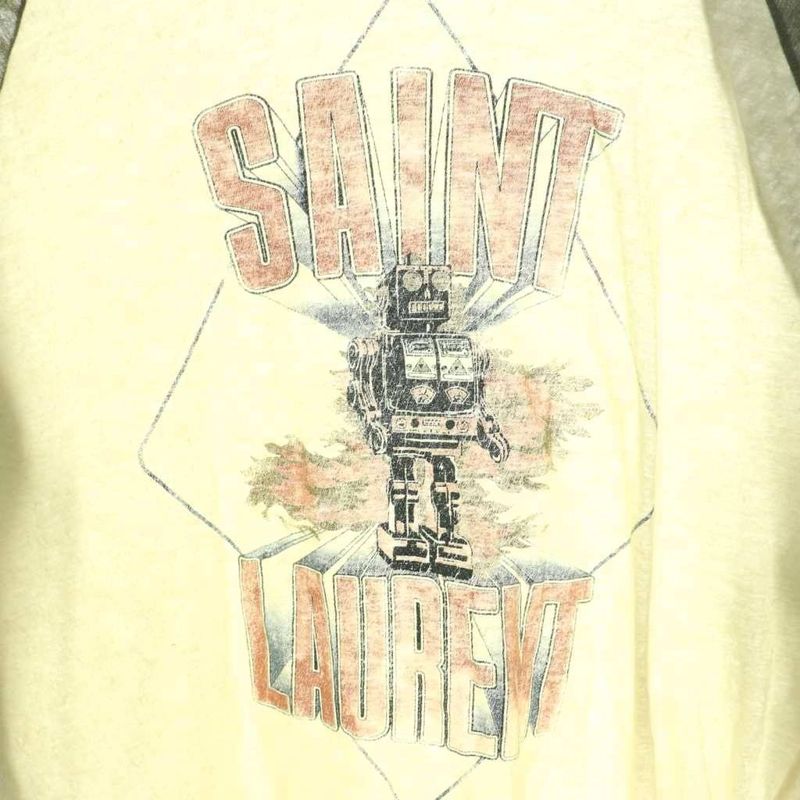 Saint Laurent Paris Top T-Shirt 3/4 Sleeve S Gray Ivory DF OS