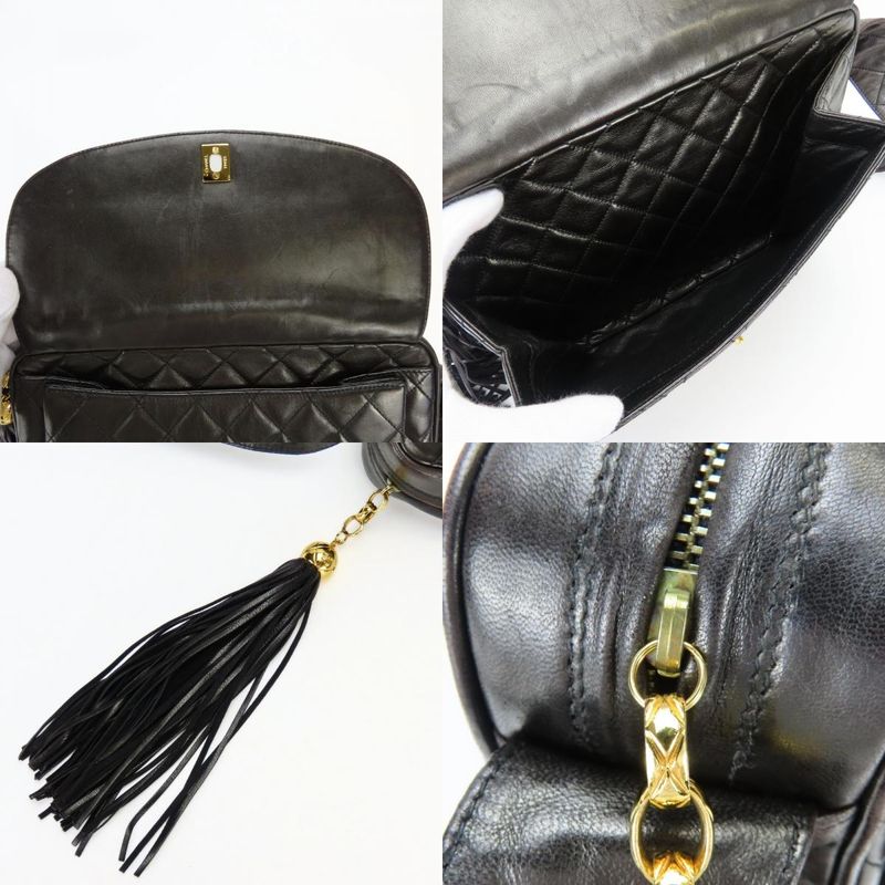 Chanel Shoulder Bag Quilted CC Logo Lambskin Black Gold