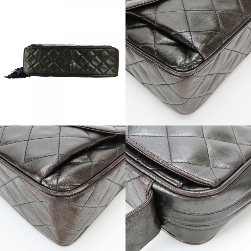 Chanel Shoulder Bag Quilted CC Logo Lambskin Black Gold