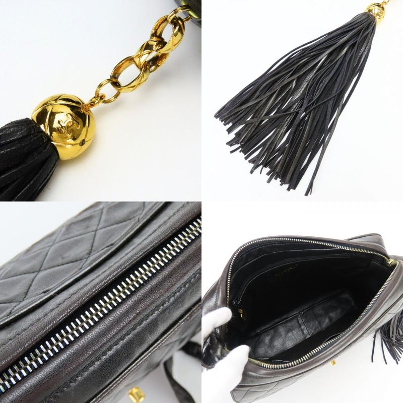 Chanel Shoulder Bag Quilted CC Logo Lambskin Black Gold