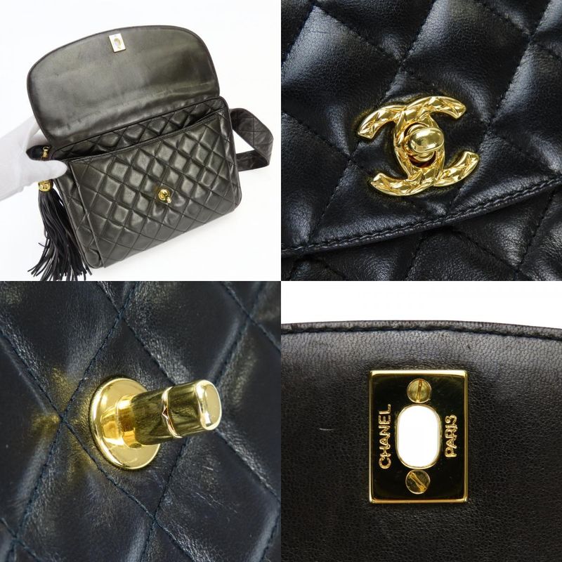 Chanel Shoulder Bag Quilted CC Logo Lambskin Black Gold