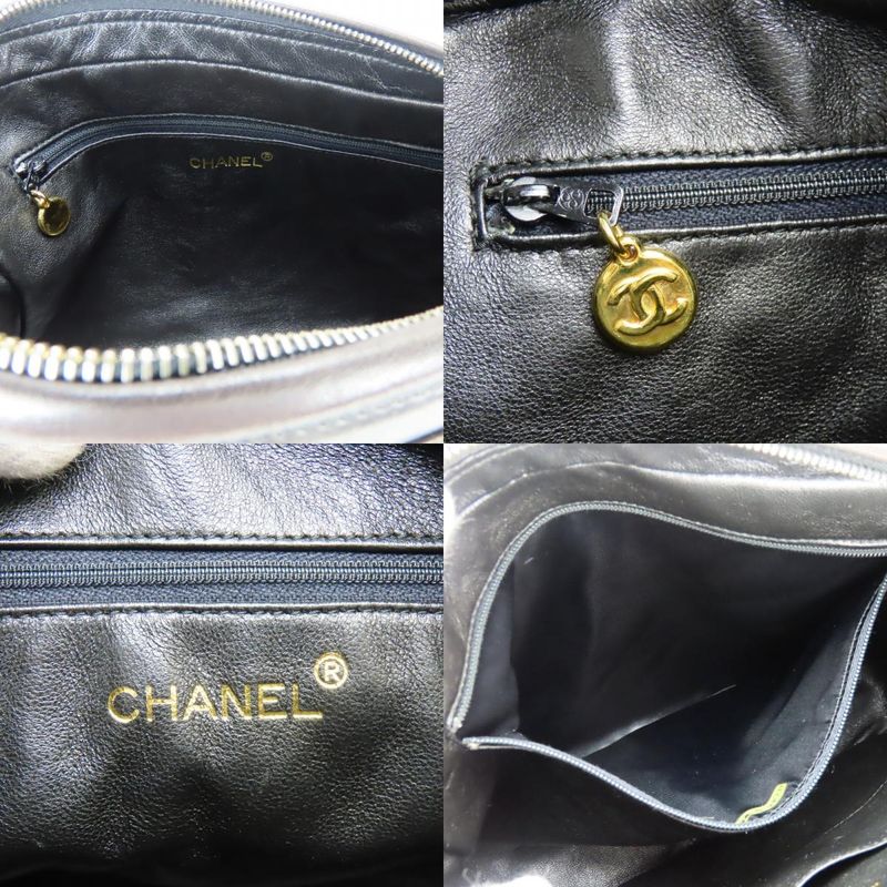 Chanel Shoulder Bag Quilted CC Logo Lambskin Black Gold