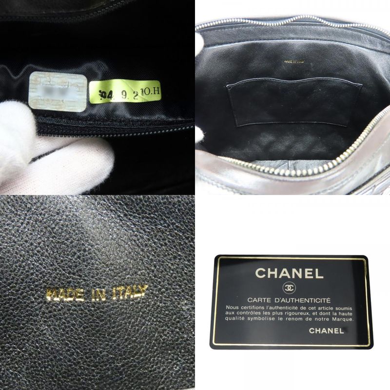 Chanel Shoulder Bag Quilted CC Logo Lambskin Black Gold