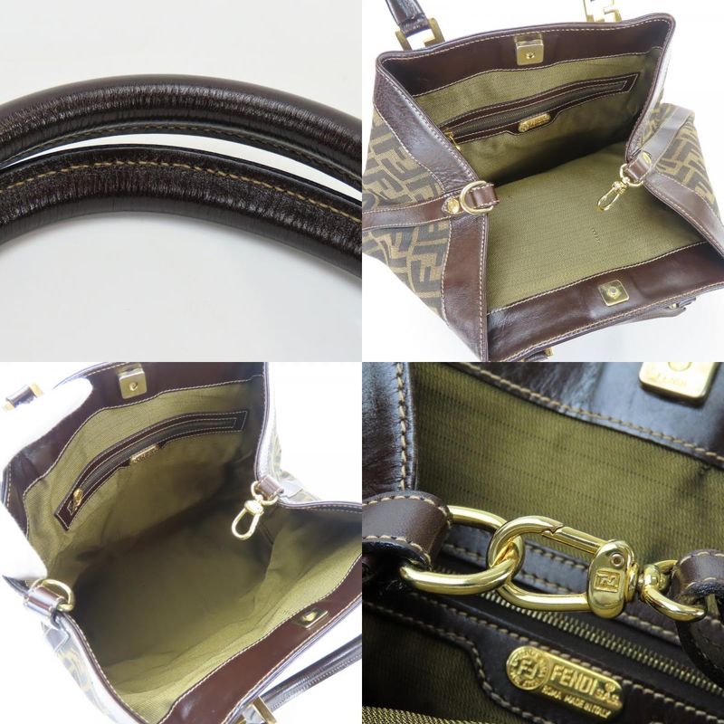 Fendi Tote Zucca Canvas Leather Brown Vertical Shape