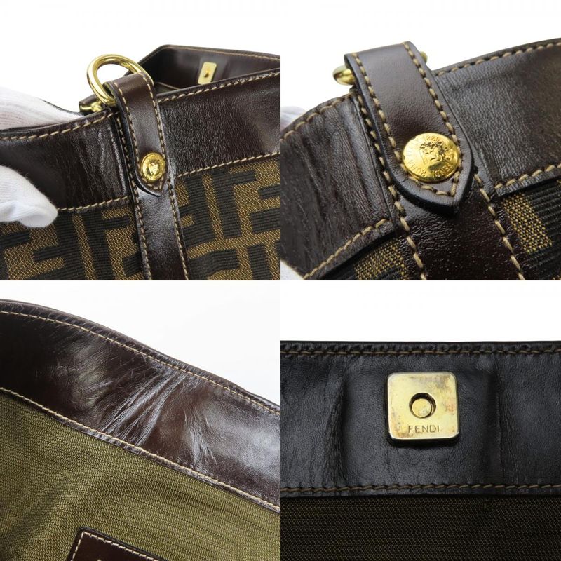 Fendi Tote Zucca Canvas Leather Brown Vertical Shape