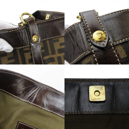 Fendi Tote Zucca Canvas Leather Brown Vertical Shape