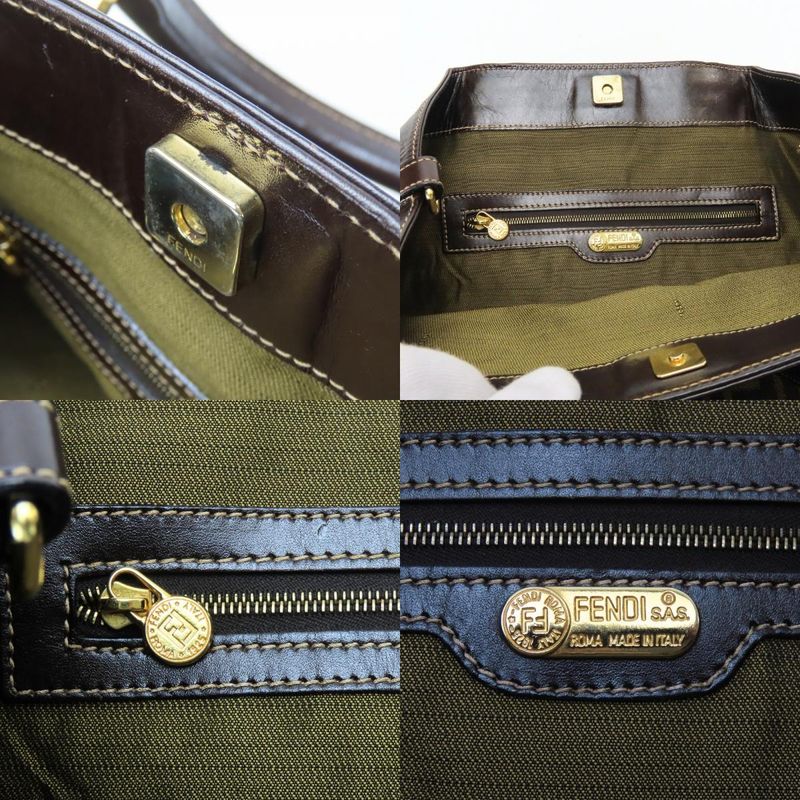 Fendi Tote Zucca Canvas Leather Brown Vertical Shape