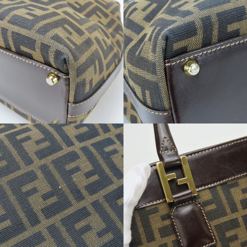 Fendi Tote Zucca Canvas Leather Brown Vertical Shape