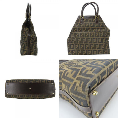 Fendi Tote Zucca Canvas Leather Brown Vertical Shape