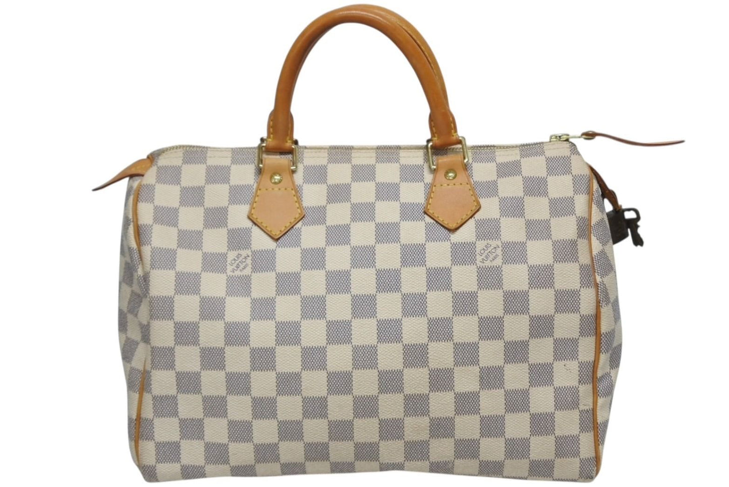 Louis Vuitton Damier Azur Speedy 30 Handbag White Gold Logo