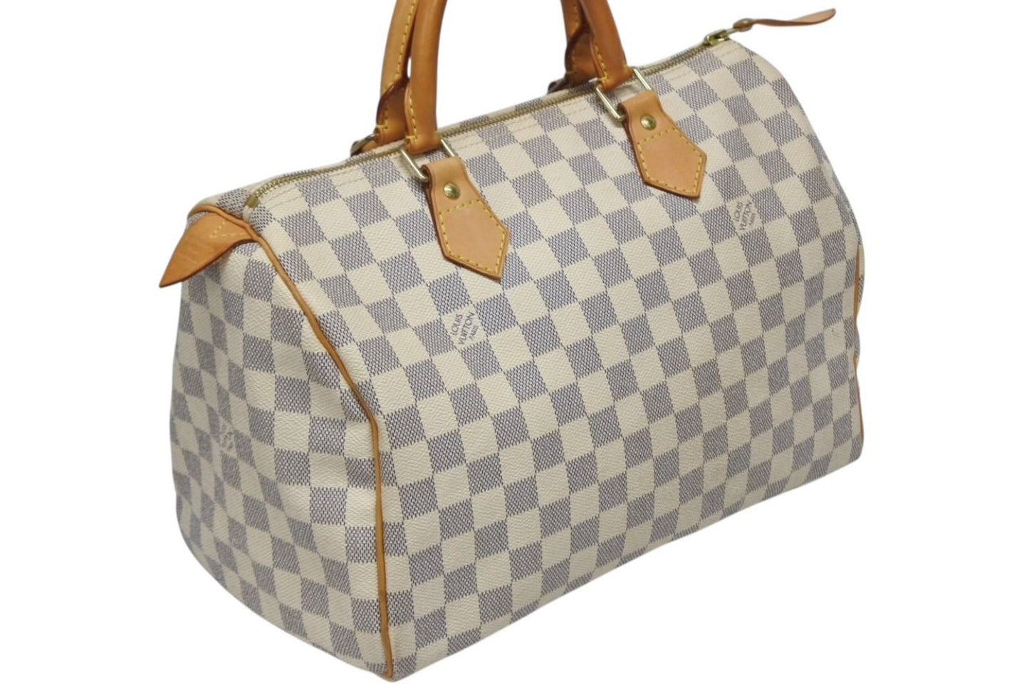 Louis Vuitton Damier Azur Speedy 30 Handbag White Gold Logo — view 3