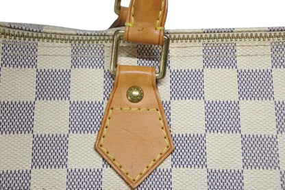 Louis Vuitton Damier Azur Speedy 30 Handbag White Gold Logo — view 5