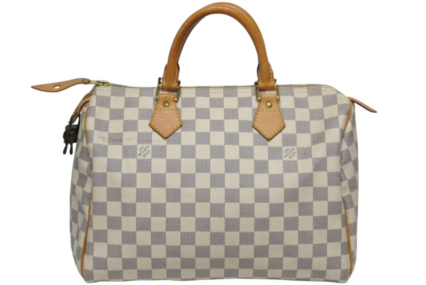 Louis Vuitton Damier Azur Speedy 30 Handbag White Gold Logo — view 2