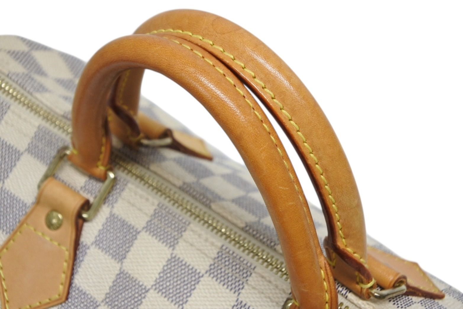 Louis Vuitton Damier Azur Speedy 30 Handbag White Gold Logo — view 7