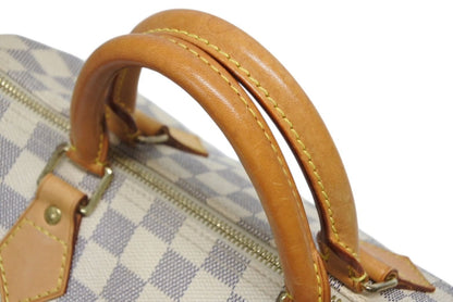 Louis Vuitton Damier Azur Speedy 30 Handbag White Gold Logo — view 7